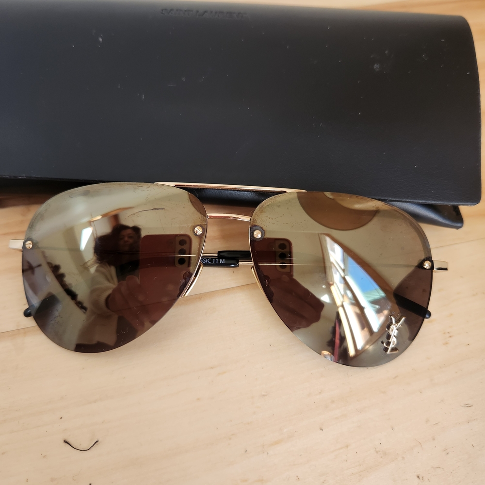 Saint Laurent Gold Aviator Sunglasses